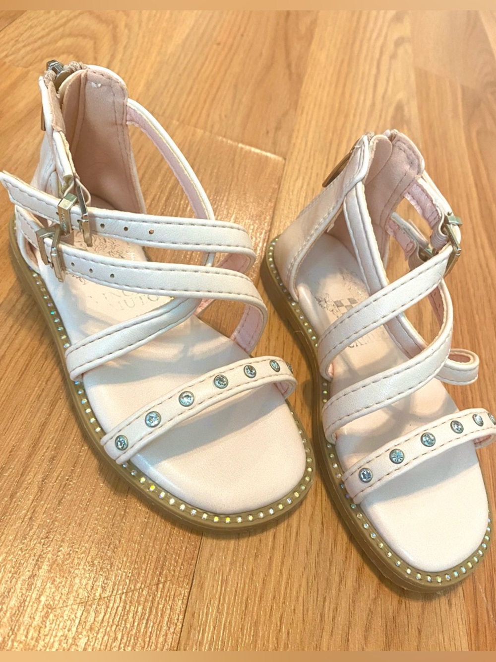 🍬VINCE CAMUTO GIRLS GLADIATOR STRAPPY SANDALS SIZE 8C! RHINESTONES ZIPPER EASYON